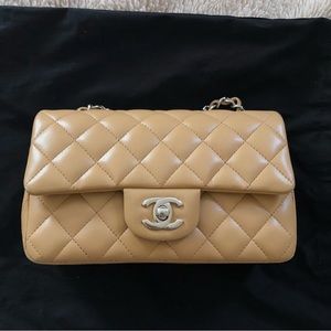 Chanel Lambskin Mini Rectangular Beige with Silver Hardware